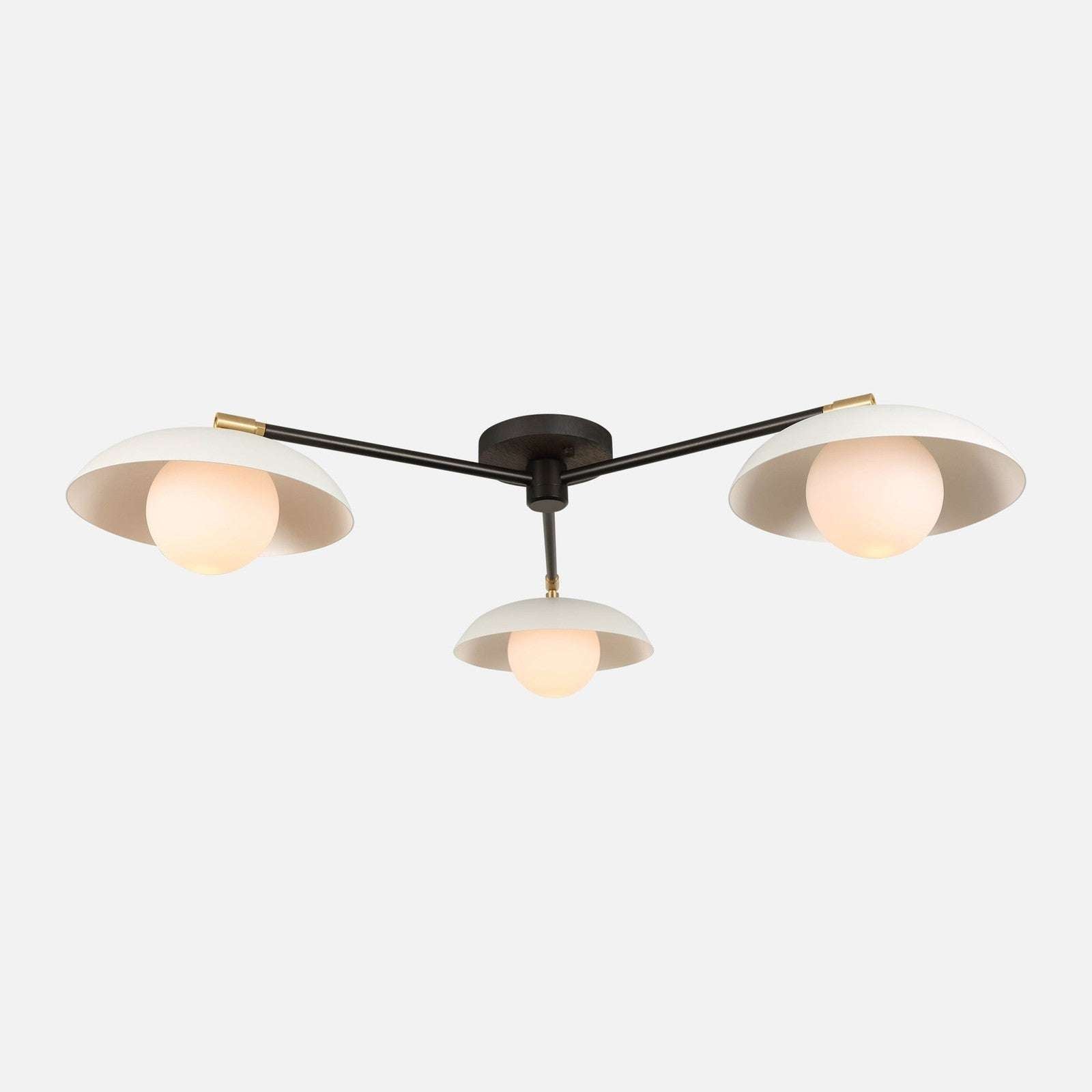 Delphine Glass Globe Triple Flush Mount three clear glass globe ceiling light with warm even glow in elegant bedroom interior