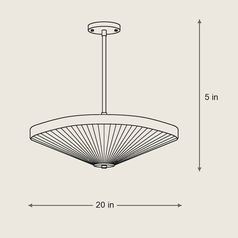Attlee Pendant — Dimensions: 20 in width, 5 in height, 20 in depth, 23.4 in chain, cut to length