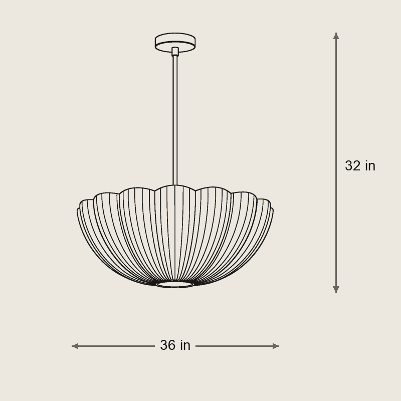 Claire Pendant - Frosted Globe Hanging Light — Dimensions: 36 in width, 32 in height, 36 in depth, 164 in chain, cut to length, 24.26 lb weight