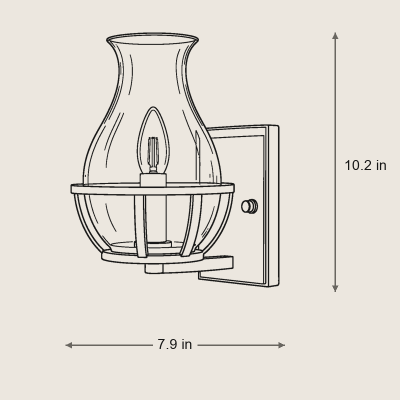 Black Bracket Clear Glass Single Candelabra Rustic Wall Sconces — Dimensions: 4.7 in width, 10.2 in height, 7.9 in depth, 4.1 lb weight