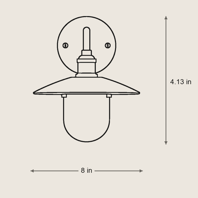 Industrial Milk White Glass Shade Solid Brass Wall Sconce — Dimensions: 8 in width, 11 in height, 9 in depth
