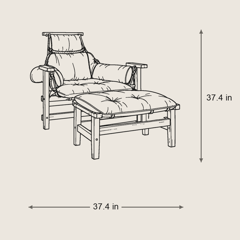 Jangada Lounge Chair & Ottoman (Sold Separately) — Dimensions: 37.4 in width, 37.4 in height, 39.4 in depth