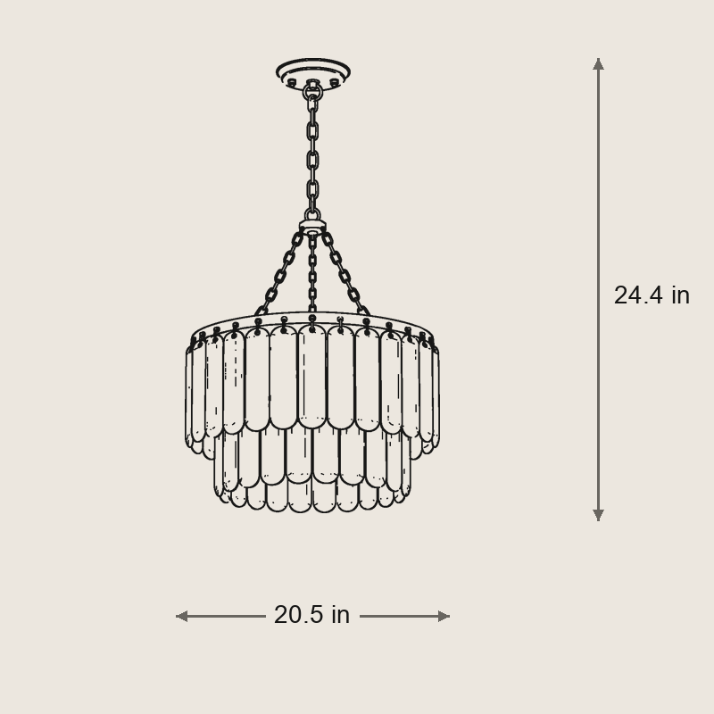 Madelyn Modern 5-Light Round Faceted Capiz Chandelier — Dimensions: 20.5 in diameter, 24.4 in height, 22.4 in depth, 39.3 in chain, cut to length, 9.9 lb weight