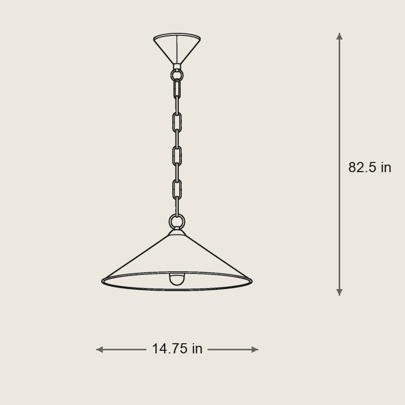 Midvale Pendant — Tapered Hanging Light for Kitchen & Dining — Dimensions: 14.75 in diameter, 6.25 in height, 12 in chain, cut to length