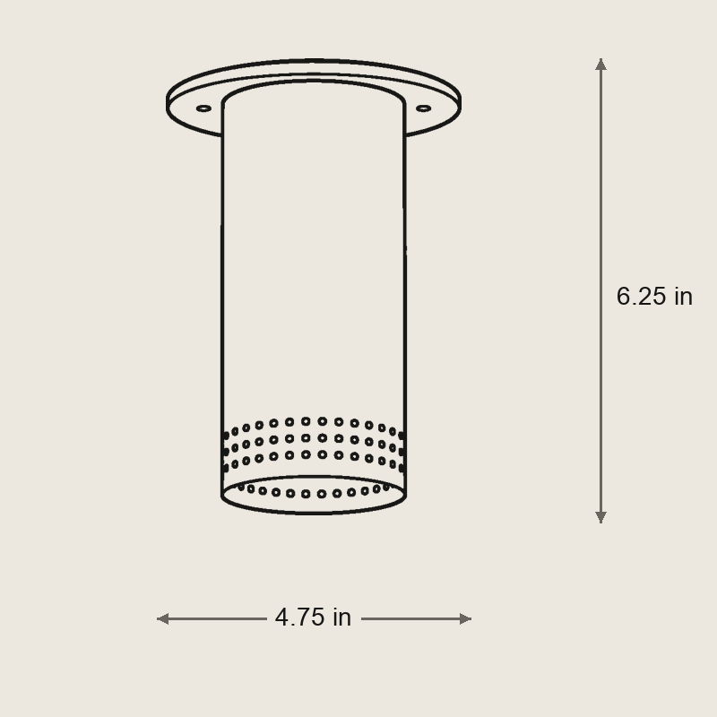 One-Light Perforated Steel Flush Mount Downlight in Brass or Bronze — Dimensions: 4.75 in width, 6.25 in height, 4.75 in depth