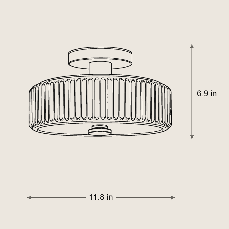Renato Flush Light — Dimensions: 11.8 in width, 6.9 in height, 11.8 in depth