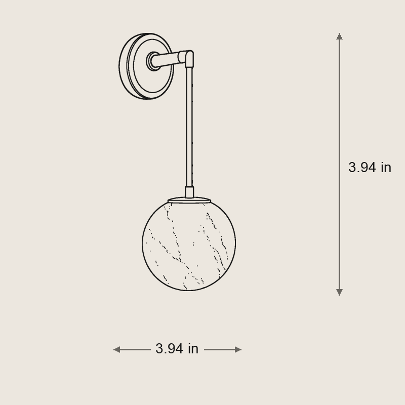 Spherical Alabaster Wall Sconce in Natural Brass — Dimensions: 