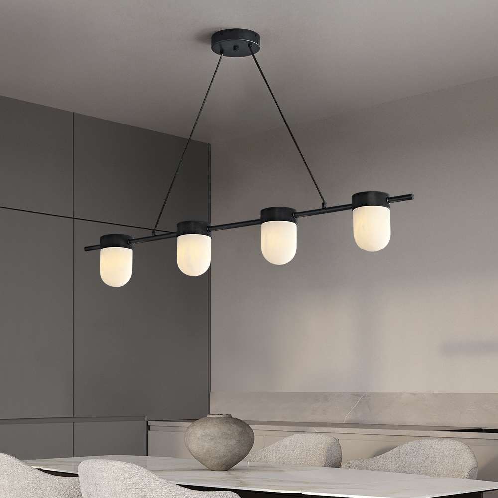 alabaster chandelier over dining table