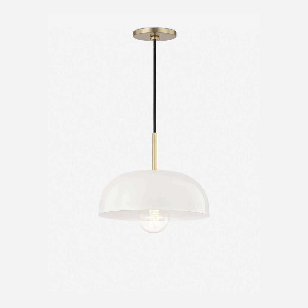 Dea Aged Brass Cream Dome Pendant Light — Heritage Dome Hanging Light with Warm Focused Downlight