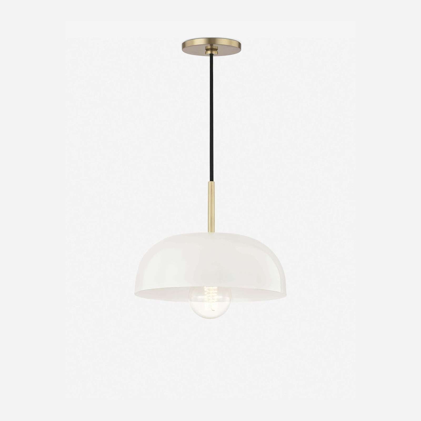 Dea Aged Brass Cream Dome Pendant Light — Heritage Dome Hanging Light with Warm Focused Downlight