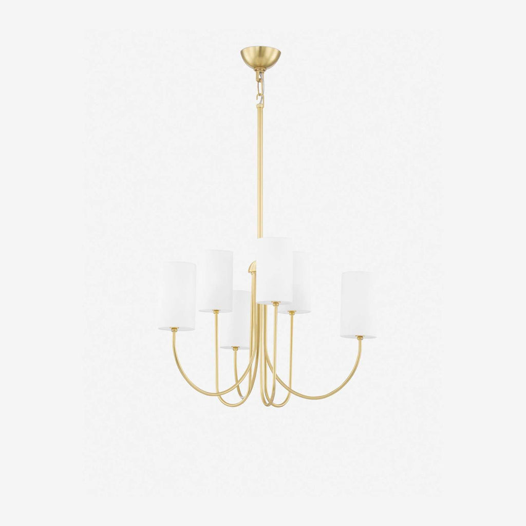 Midford Aged Brass Linen Shade 8 Light Chandelier  — Heritage Warm Ceiling Light