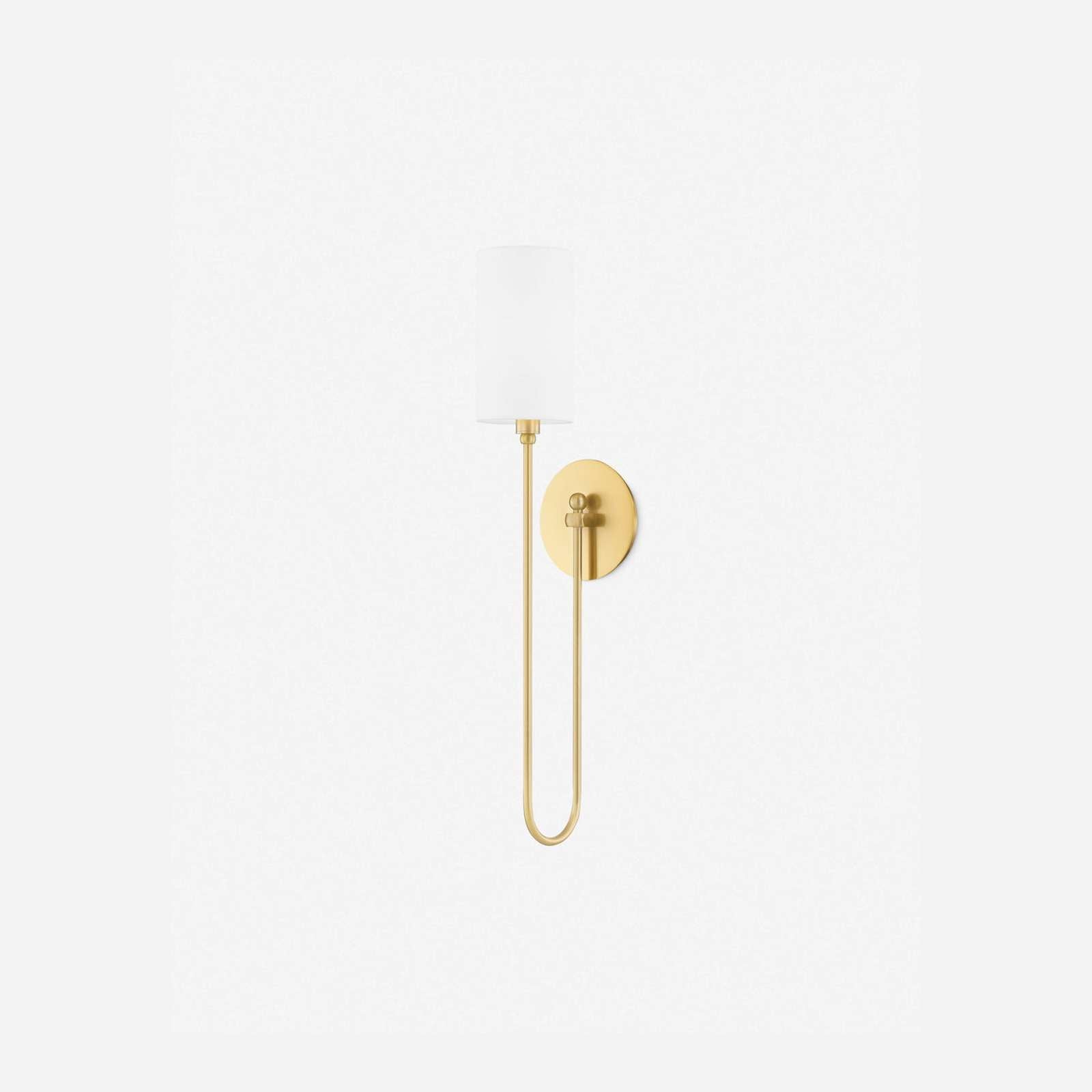 Midford Aged Brass White Linen Wall Sconce