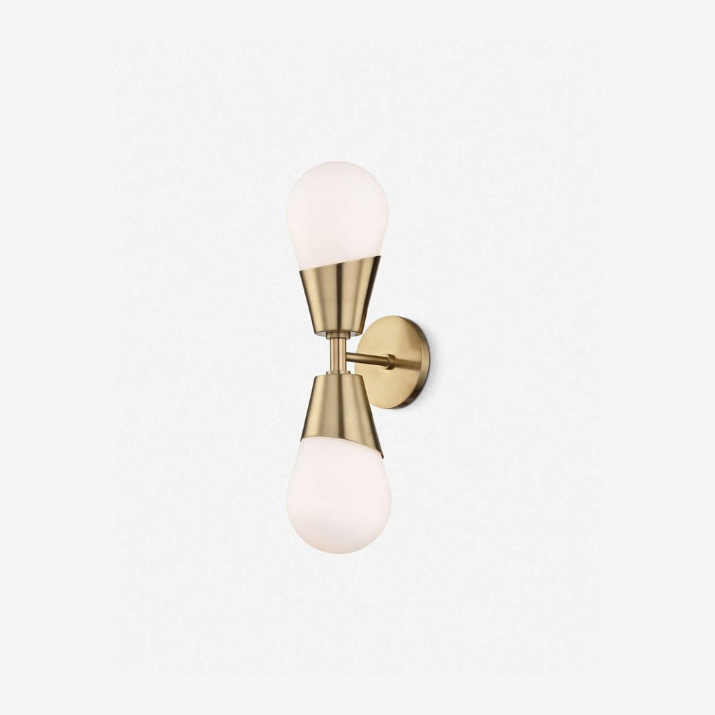 Prim Aged Brass Opal Glass 2-Light Wall Sconce