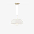Dea Aged Brass Cream Dome Pendant Light heritage patinated brass dome hanging light with cream interior and warm focused downlight above kitchen island