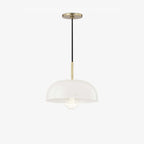 Dea Aged Brass Cream Dome Pendant Light heritage patinated brass dome hanging light with cream interior and warm focused downlight above kitchen island