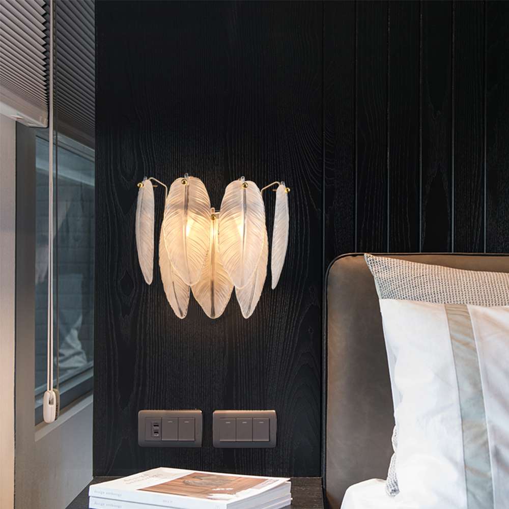 feather white glass wall lamp