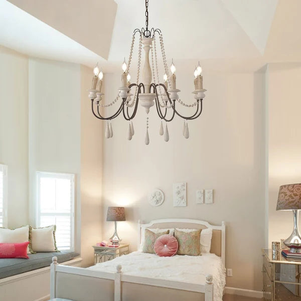 wood bead chandelier