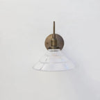 Industrial French Vintage Brass Wall Lamp with Clear Pyramid Glass Shade - View 2