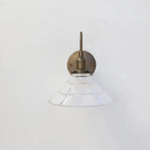 Industrial French Vintage Brass Wall Lamp with Clear Pyramid Glass Shade - View 2
