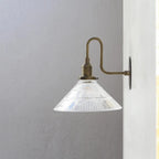 Industrial French Vintage Brass Wall Lamp with Clear Pyramid Glass Shade - View 3