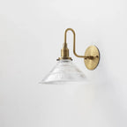 Industrial French Vintage Brass Wall Lamp with Clear Pyramid Glass Shade