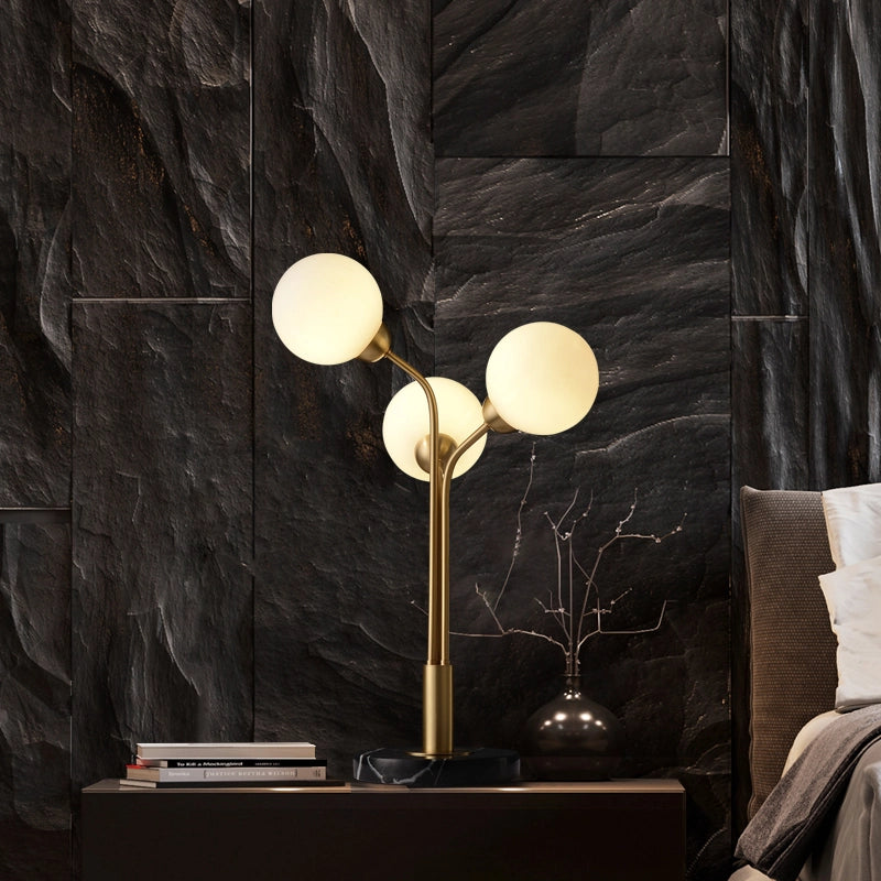 frosted glass stone tri-orb desk light