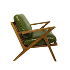 Green Leather Lounge Chair Solid Wood Frame Armchair Accent Seating