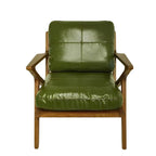 Green Leather Lounge Chair Solid Wood Frame Armchair Accent Seating