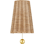 Naida Sconce | Hand-Woven Rattan Coastal Wall Sconce with Aged Brass Pull