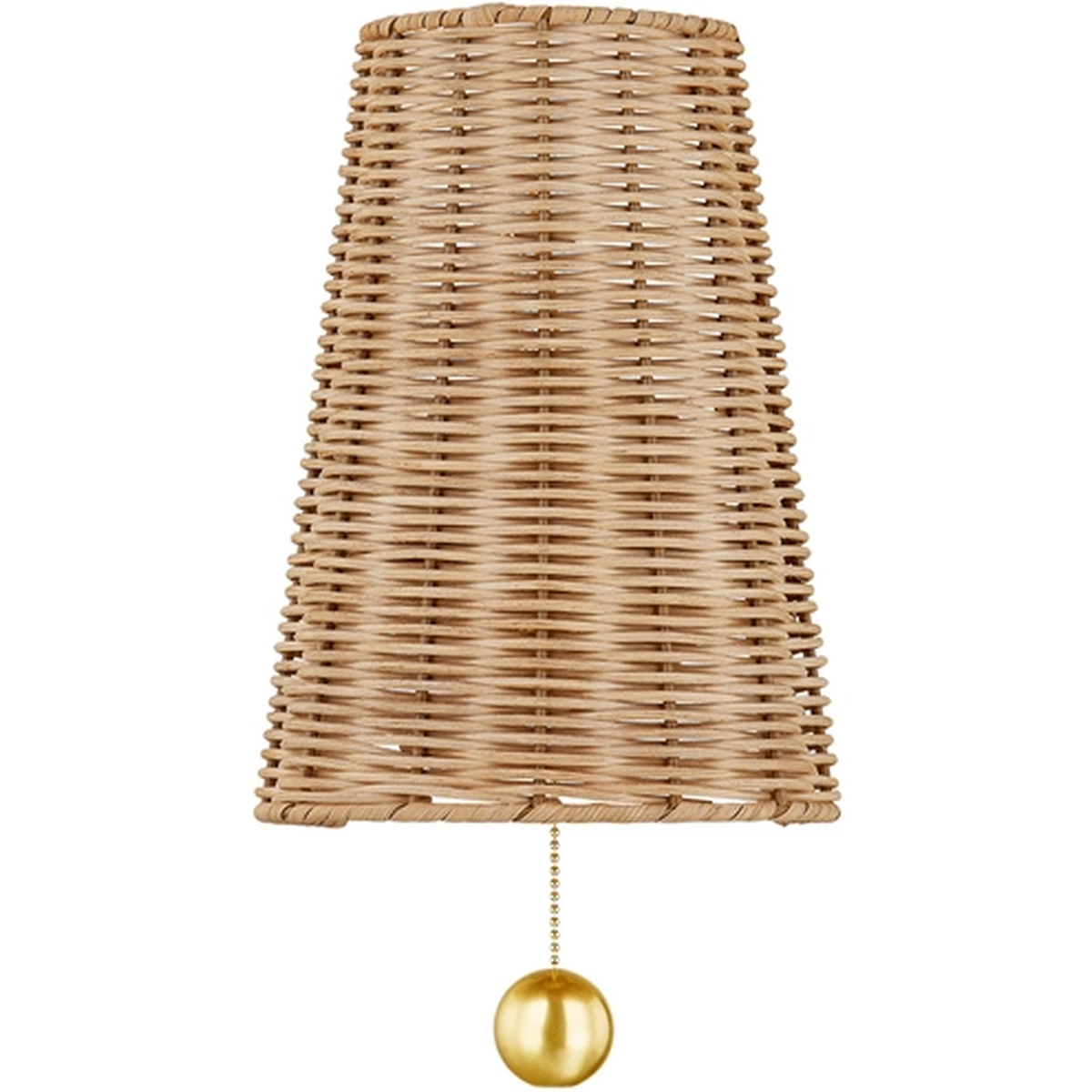 Naida Sconce | Hand-Woven Rattan Coastal Wall Sconce with Aged Brass Pull