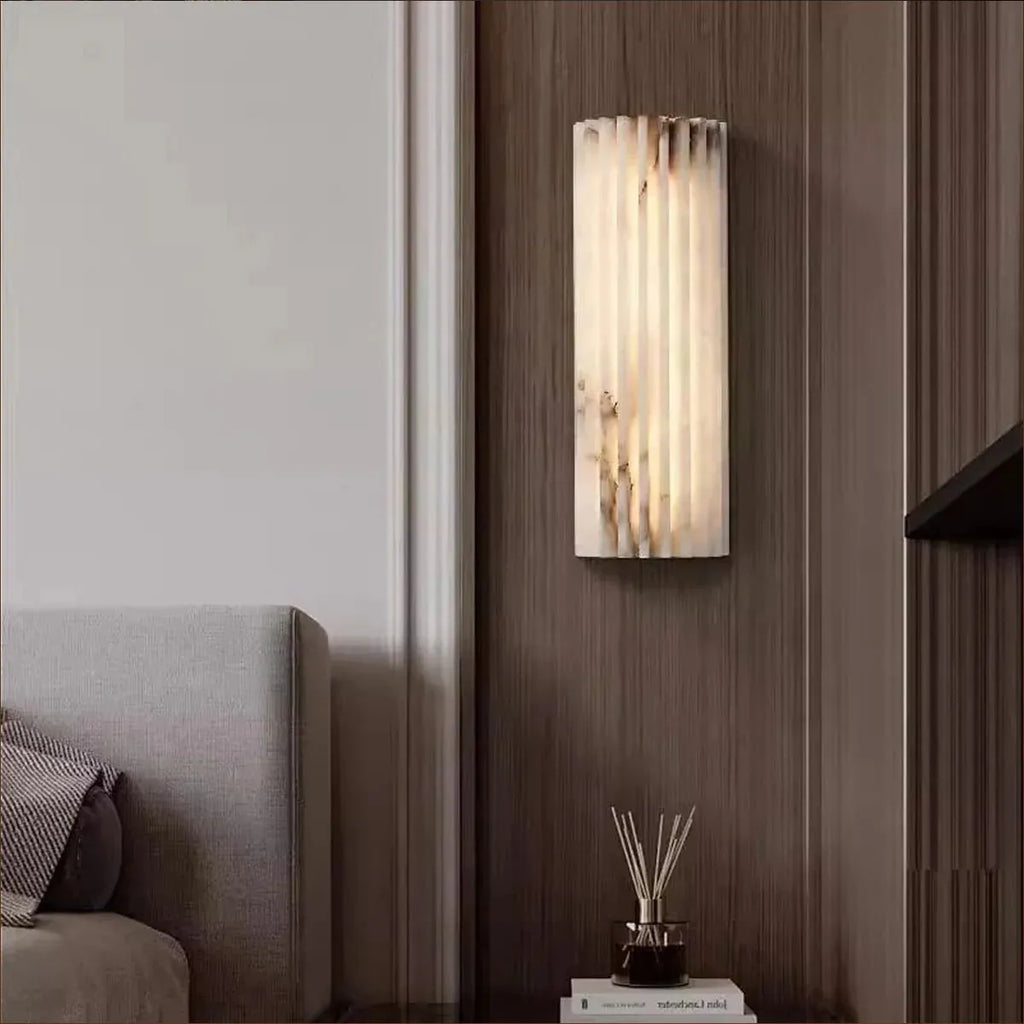Hand‑Carved Alabaster Wall Light – Built‑In LED with Sculptural Design - View 3