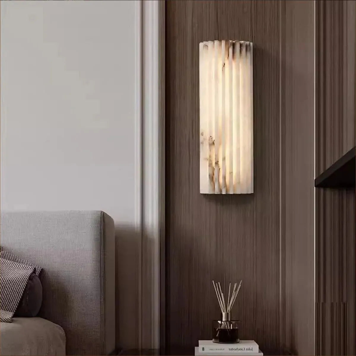 Hand‑Carved Alabaster Wall Light – Built‑In LED with Sculptural Design - View 3