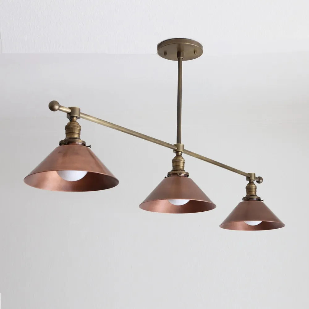 Industrial Brass Pendant Light With Copper Shade for Kitchen Island