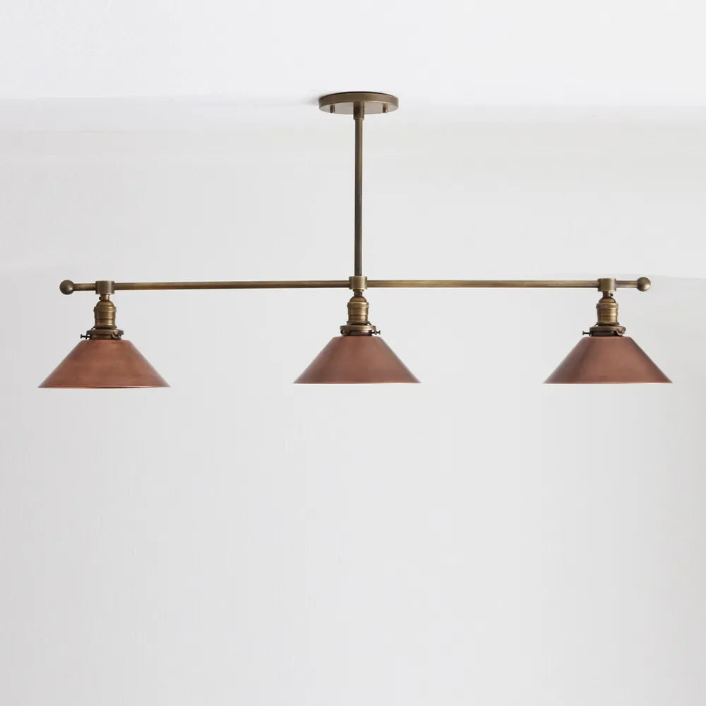 Industrial Brass Pendant Light With Copper Shade for Kitchen Island