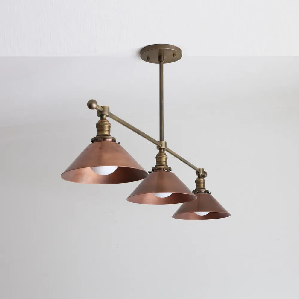 Industrial Brass Pendant Light With Copper Shade for Kitchen Island - View 2