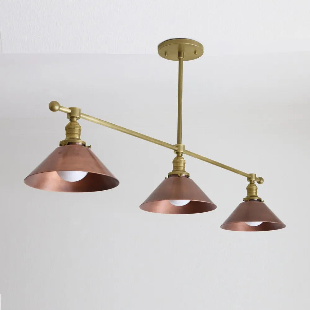 Industrial Brass Pendant Light With Copper Shade for Kitchen Island