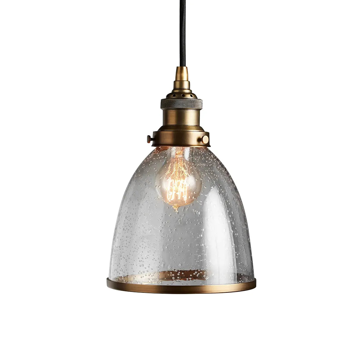 industrial cloche pendant in antiqued brass