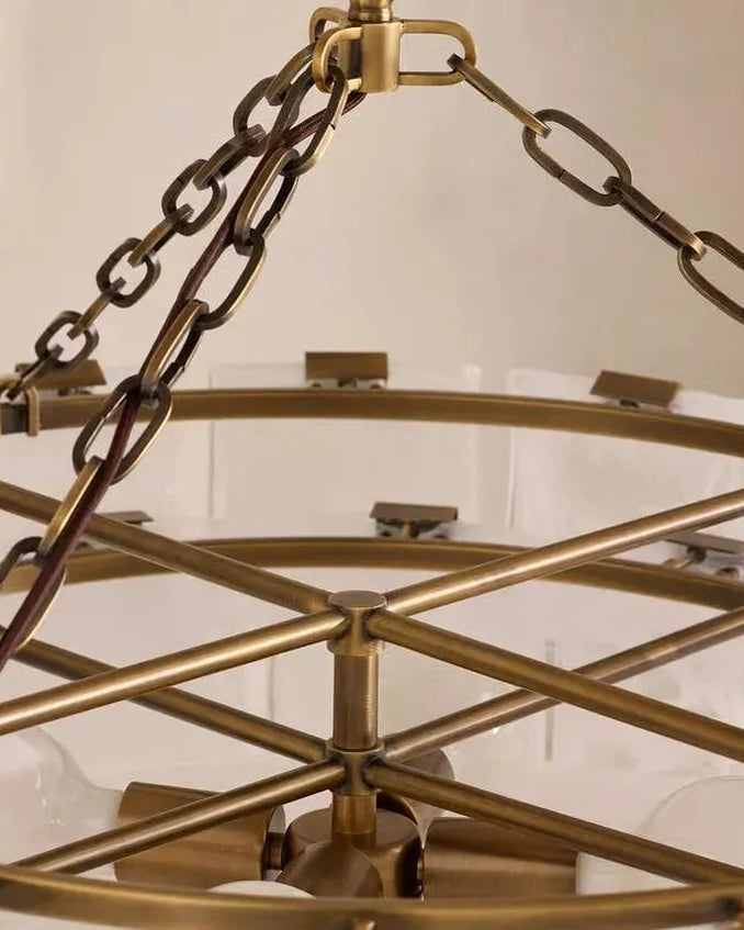 Aged brass chain and canopy detail