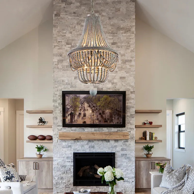 wood beaded chandelier