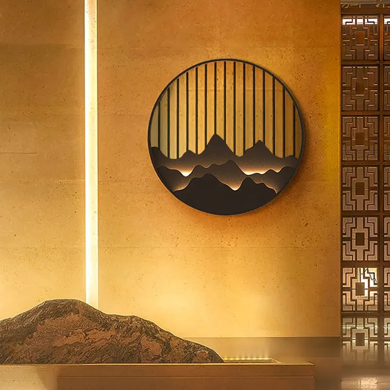 led circle layered mountain pattern sconce