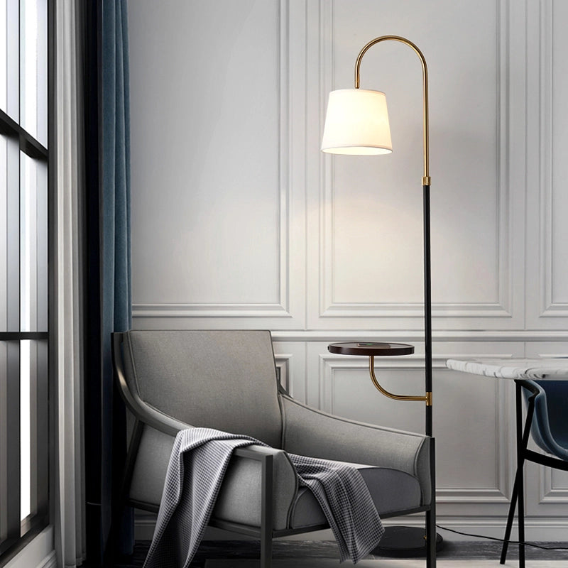 black wood floor lamp