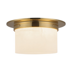 Linden Alabaster Two-Light Flush Mount natural stone ceiling light with dual alabaster shades and warm luminous glow in luxury bedroom interior