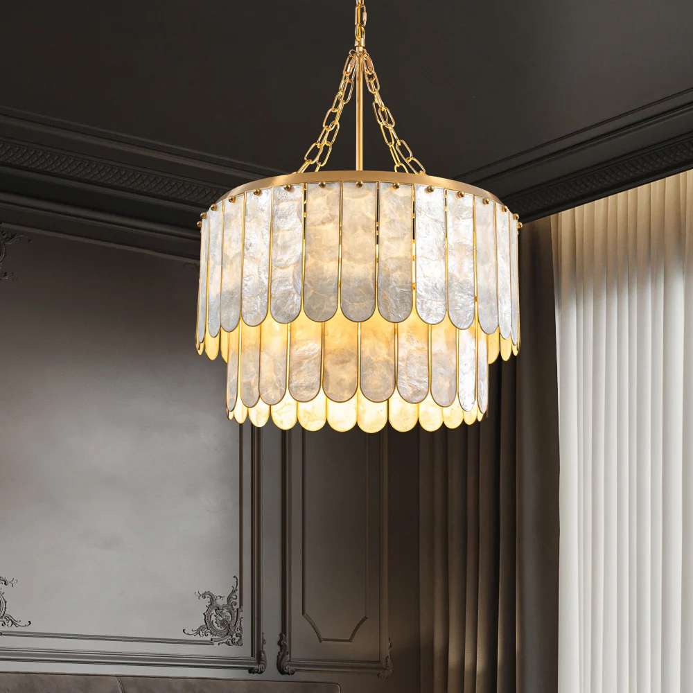 oval capiz shell chandelier