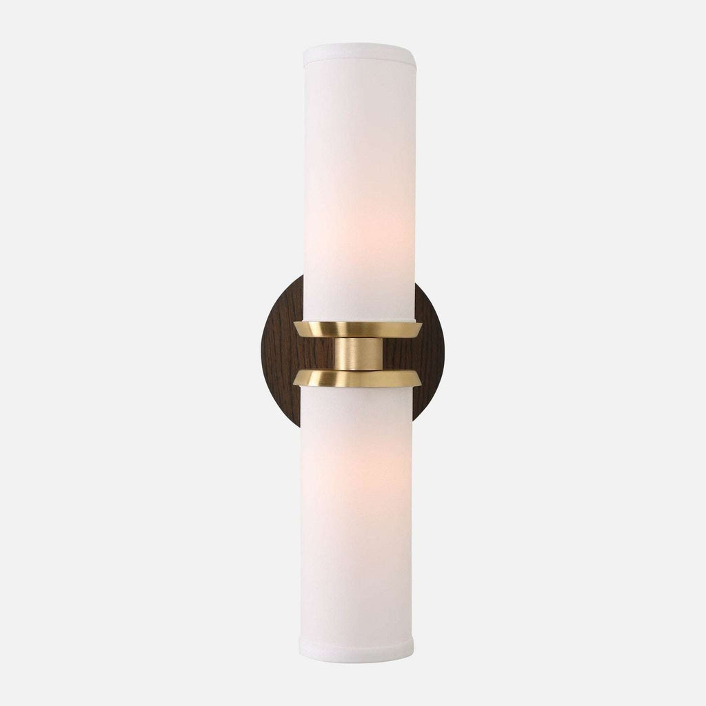 Marlowe Linen Double Wall Sconce dual-arm paired linen shade wall light with warm soft glow in cosy bedroom interior