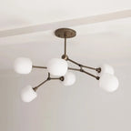 Medieval Brass Sputnik Chandelier with Minimalist Off-White Lampshades - View 4