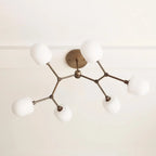 Medieval Brass Sputnik Chandelier with Minimalist Off-White Lampshades - View 5