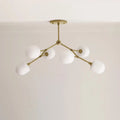 Medieval Brass Sputnik Chandelier with Minimalist Off-White Lampshades