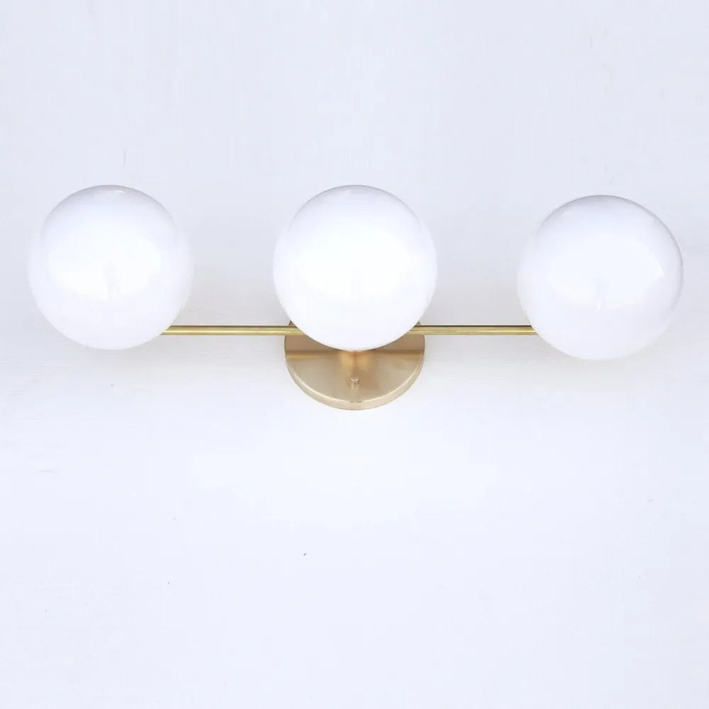 Mid-Century Brass Wall Lamp, Glass Ball Wall Light for Dressing Table - View 2