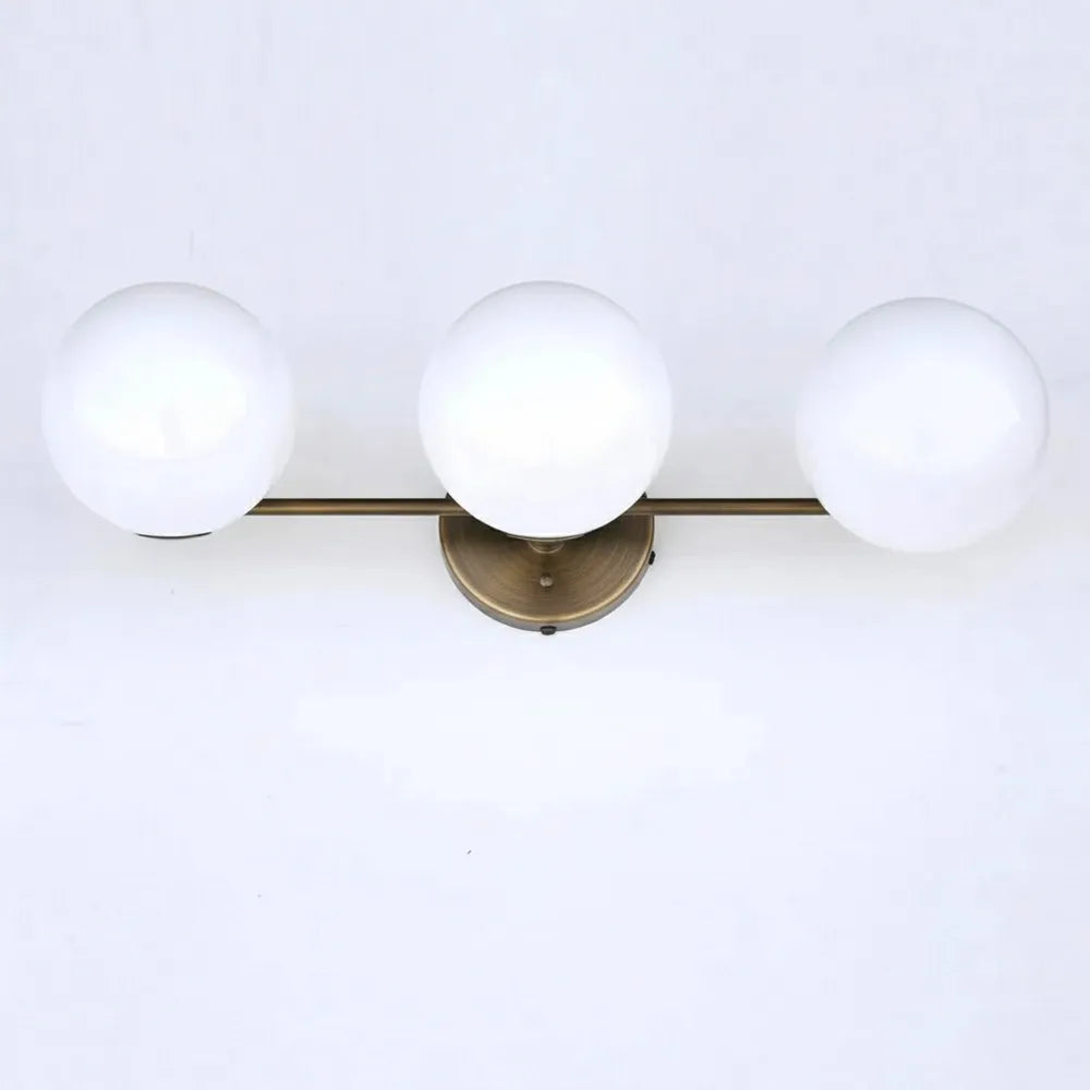 Mid-Century Brass Wall Lamp, Glass Ball Wall Light for Dressing Table