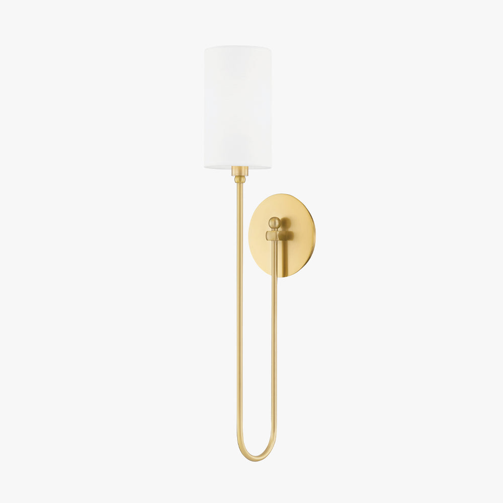 Midford Aged Brass White Linen Wall Sconce